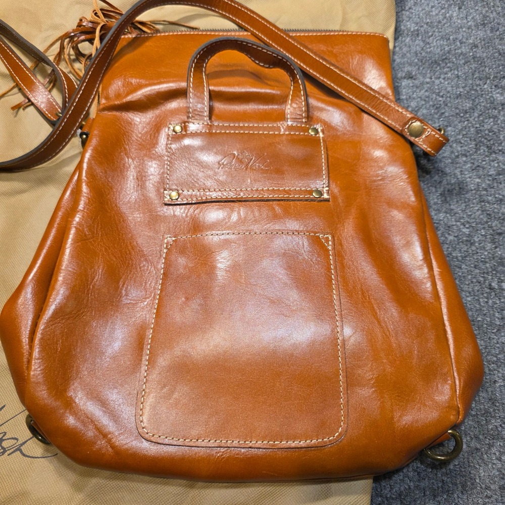 Patricia Nash Luzille Tan Leather Foldover Backpack Heritage Tan Tassel Dust Bag